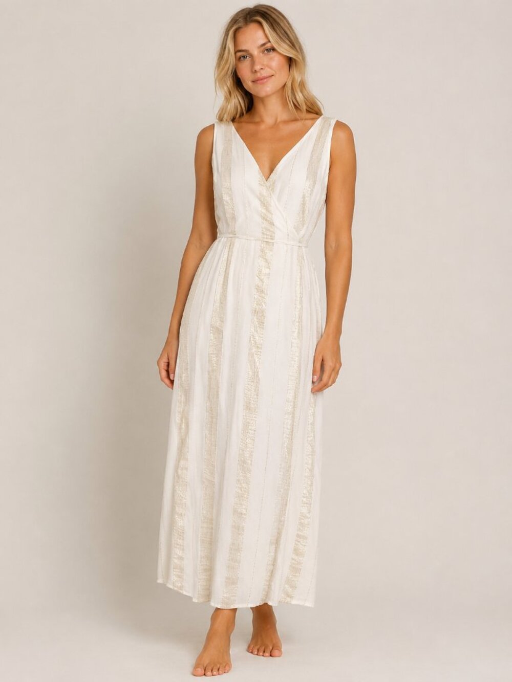 Onia Ivory and Gold Wrap Maxi Dress (Fits S)